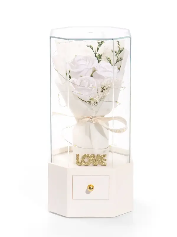 Шкатулка декоративная &laquo;Роза Love&raquo;, с подсветкой, 3хААА,, LN1445, 10&times;10&times;20.5 см, белая
