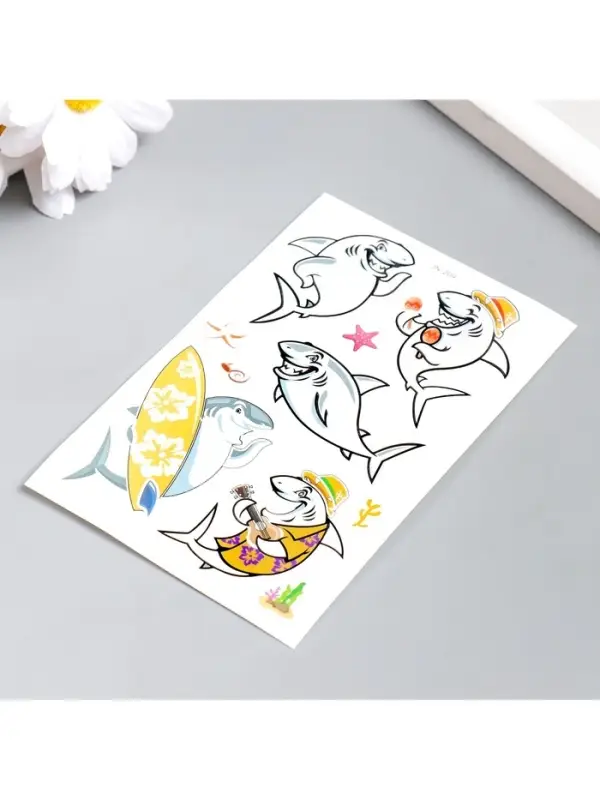 Переводные тату на тело цветные светящаяся «Акулы», 12×7.5 см, МИКС