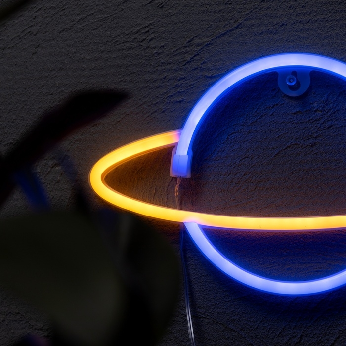 Неоновая вывеска «Планета» 30 x 17.5 см, батарейки AAx3 (нет в комплекте) + USB, свечение сине-оранжевое