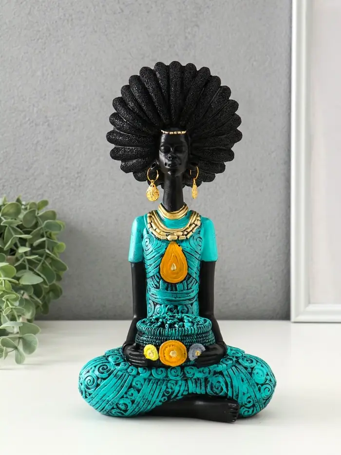 Сувенир полистоун "Африканка в бирюзовом наряде" чёрный 14,5х10х26,5 см Сувенир полистоун "Африканка в бирюзовом наряде" чёрный 14,5х10х26,5 см