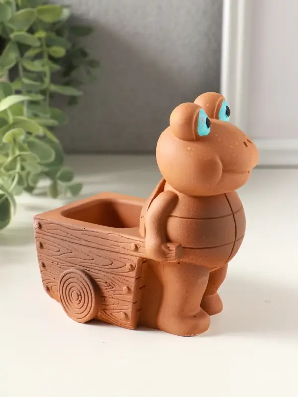 Подставка для мелочей &laquo;Черепаха с тележкой&raquo;, 12&times;10&times;8 см, гипс, охра