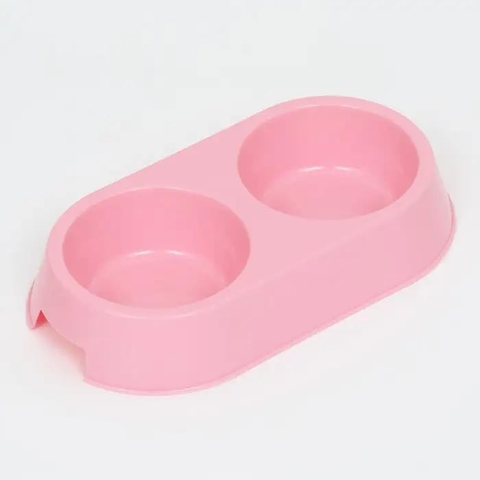 Миска пластиковая двойная 29,5 х 16,5 х 5 см, нежно розовая Миска пластиковая двойная 29,5 х 16,5 х 5 см, нежно розовая