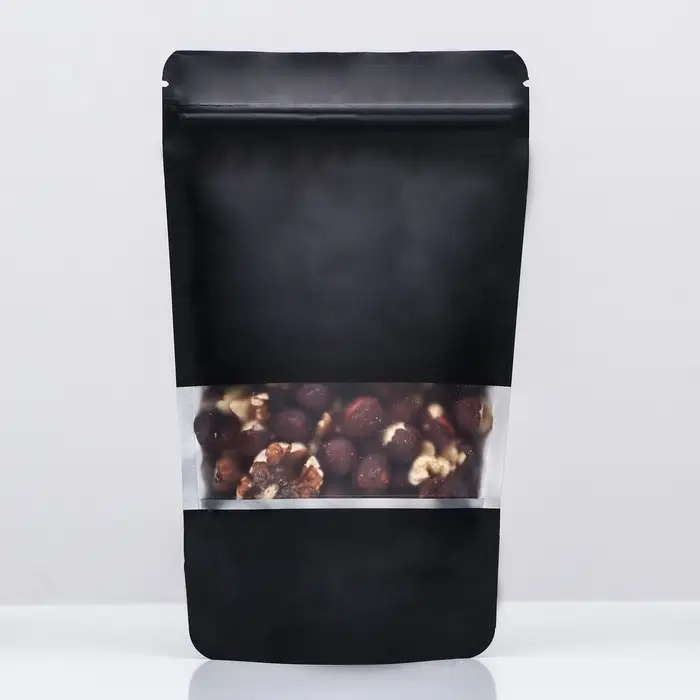 Пакет дой-пак, матовый, чёрный с окном, 12&times;20&times;4 см