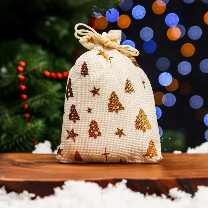 Мешочек подарочный из холщи “Елочки Мешочек подарочный из холщи “Елочки", 10х14 см