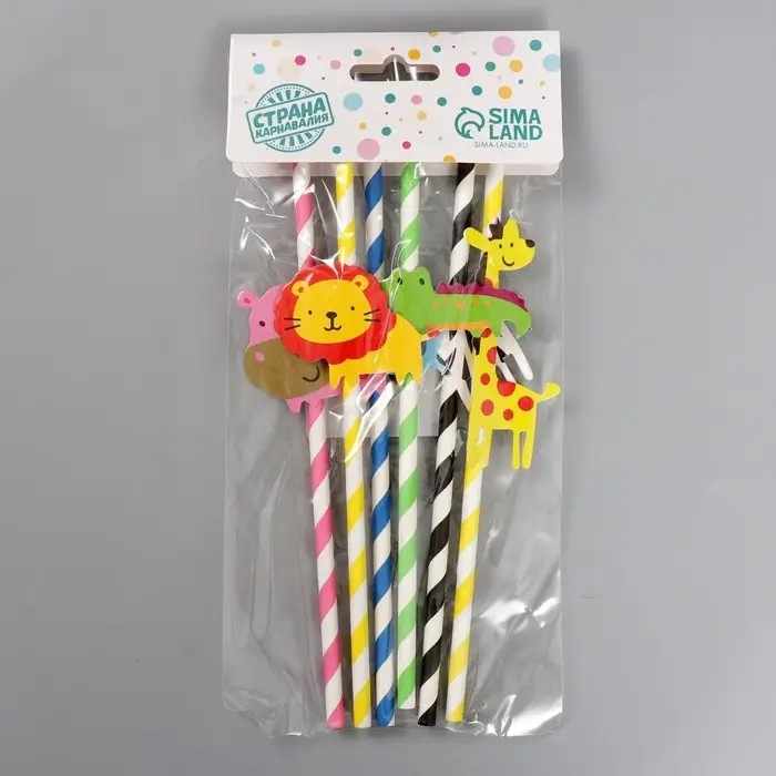 Трубочки для коктейля &laquo;Зоопарк&raquo;, набор 6 шт.