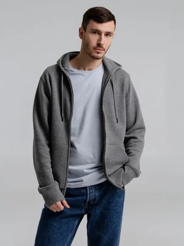 Толстовка на молнии с капюшоном унисекс King, темно-серый меланж, размер XS