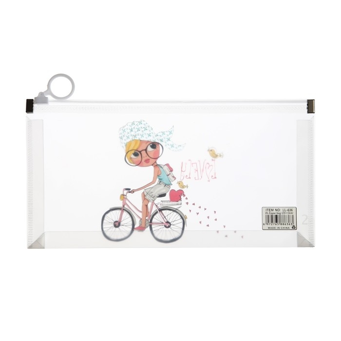 Папка-конверт на молнии формат А6, 180мкр, с рисунком Папка-конверт на молнии формат А6, 180мкр, с рисунком "Маленькая девочка", МИКС