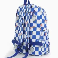 Рюкзак школьный на молнии, с карманами, в клетку, 28&times;11.5&times;40 см, синий