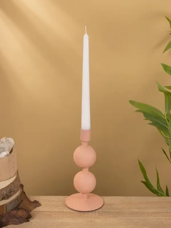 Подсвечник на 1 свечу текстурный  Подсвечник на 1 свечу текстурный "Пудровый розовый" с 2 сферами 8,5х8,5х18 см