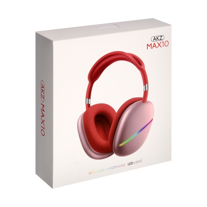 Наушники AKZ MAX10, беспроводные, полноразмерные,  микрофон, подсветка, красные Наушники AKZ MAX10, беспроводные, полноразмерные,  микрофон, подсветка, красные