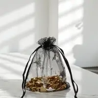 Набор подарочных мешочков 100шт.  "Звёзды", 10*12 см ( + - 1 см), цвет чёрный с серебром (3503568)