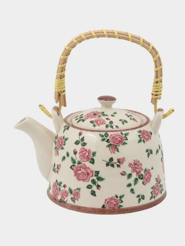 Чайник заварочный &laquo;Розы&raquo;, металлическое сито, 900 мл, керамика, белый