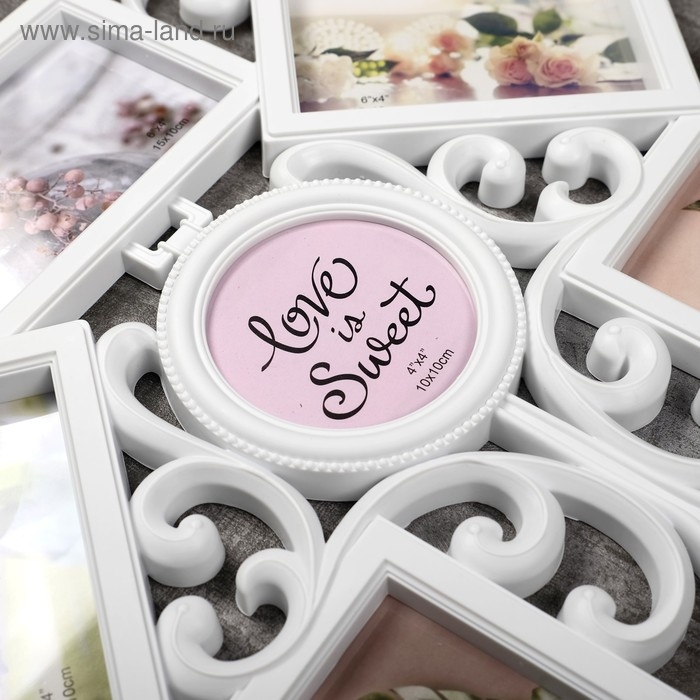 Фоторамка пластик на 9 фото 10х10, 10х15 см  Фоторамка пластик на 9 фото 10х10, 10х15 см "Узоры" белая 54х49 см