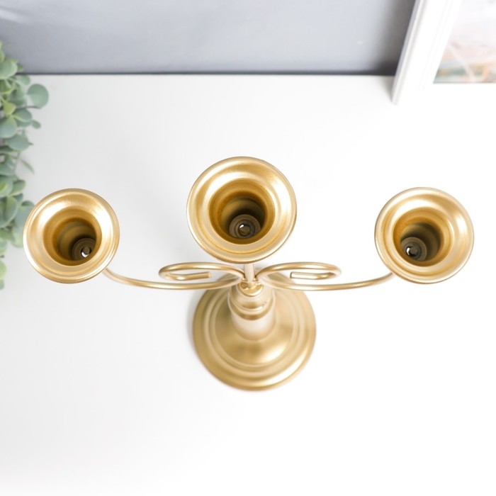 Подсвечник металл на 3 свечи "Канделябр. Завитки" золотой 43х24х11,5 см