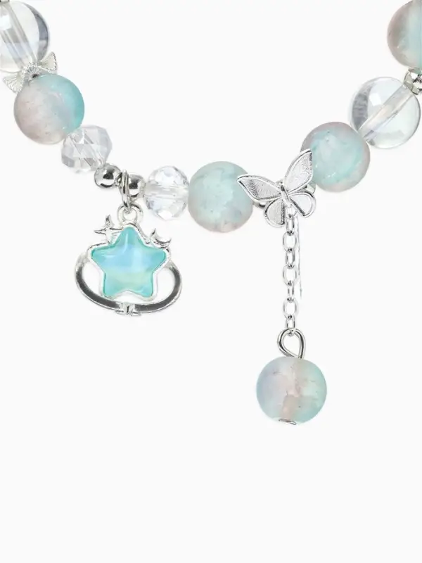 Браслет с подвесками &laquo;Сахарный. Звезда&raquo;, шар №10/8, d=6 см, розовый, голубой матовый в серебре