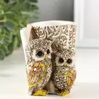 Фигурка-карандашница полистоун &laquo;Филины с орнаментом&raquo;, 6.5&times;8.5&times;9 см