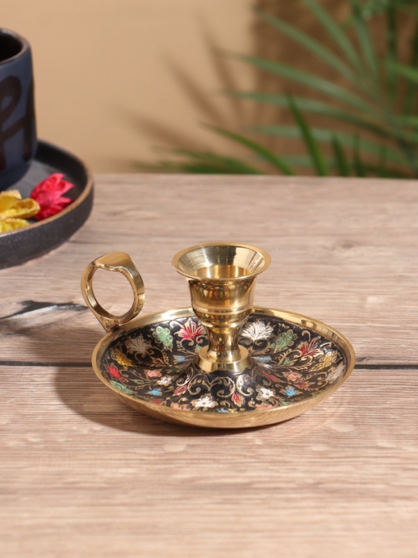 Подсвечник с блюдцем, латунь, 10×11.5×5.5 см