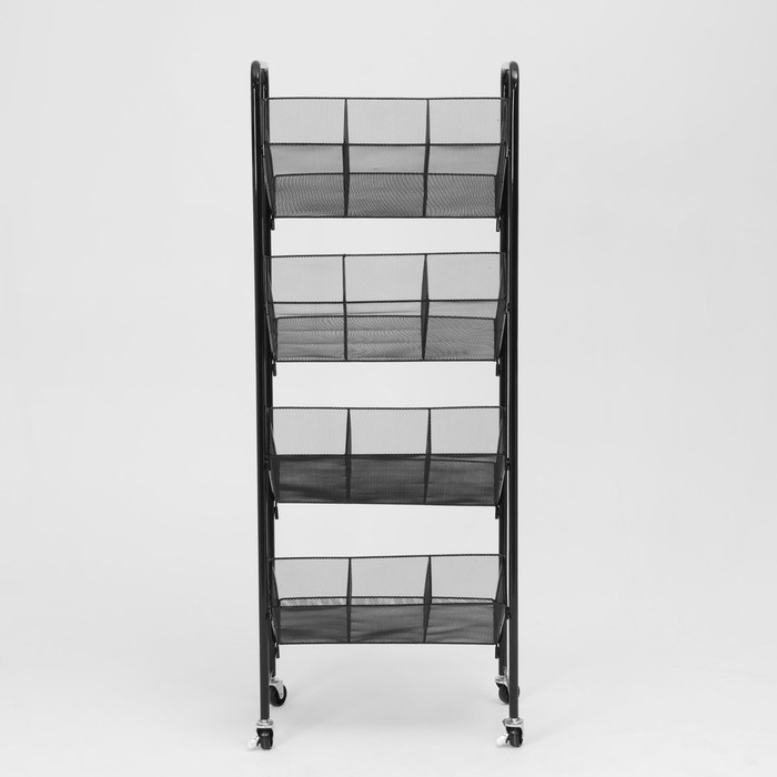 Стеллаж-накопитель разборный 4 этажа, 12 корзин, на колесах, 55×29×156 см, цвет чёрный Стеллаж-накопитель разборный 4 этажа, 12 корзин, на колесах, 55×29×156 см, цвет чёрный