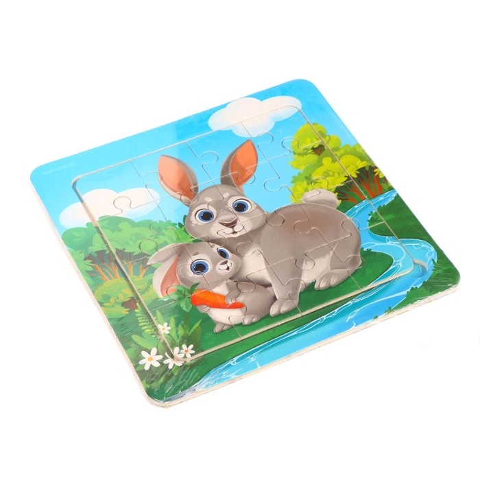 Пазлы «Милые зайчата», 16 элементов, 14×14 см Пазлы «Милые зайчата», 16 элементов, 14×14 см