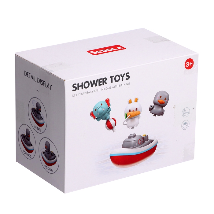 Детский фонтанчик для ванны «Зверята на кораблике», 3 насадки, работает от батареек