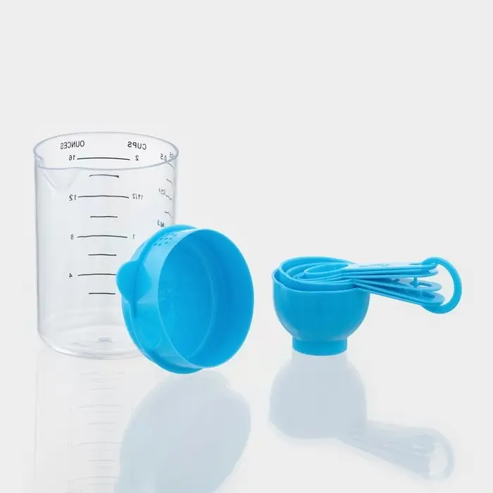 Набор мерных ложек Доляна &laquo;Маэстро&raquo;, 7 предметов: стакан 500 мл, ложки, пластик, голубой