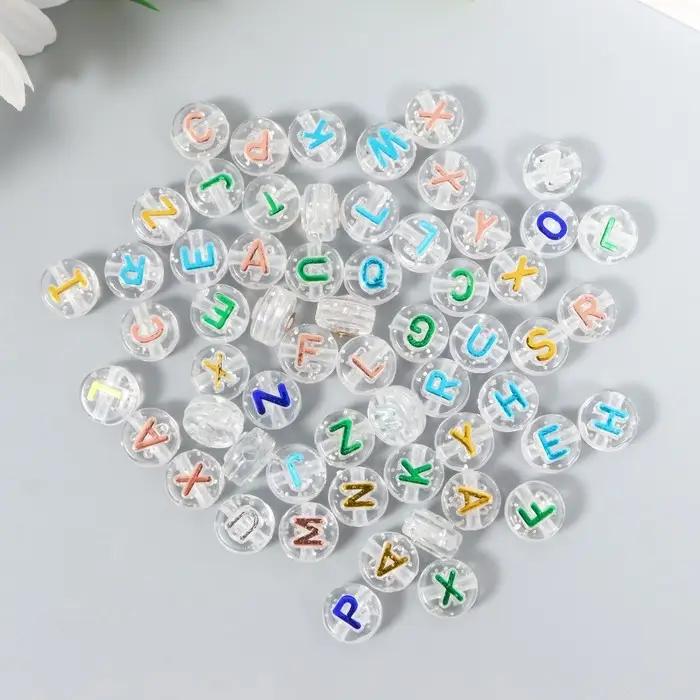 Бусины для творчества пластик  Бусины для творчества пластик "Английские цветные буквы" прозрачные набор 20 гр 0,6х1х1 см