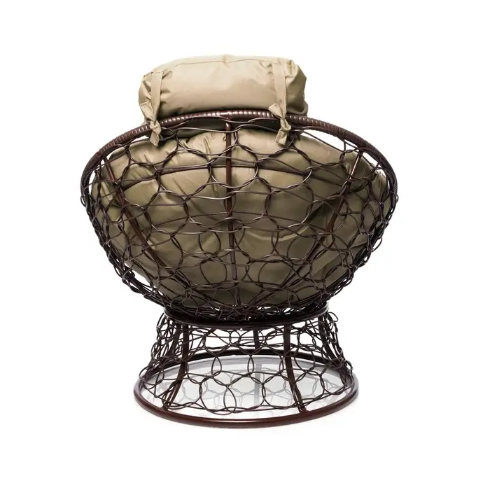 Кресло садовое &laquo;Папасан мини&raquo;, 77&times;81&times;68 см, с искусственным ротангом, коричневое, с бежевой подушкой