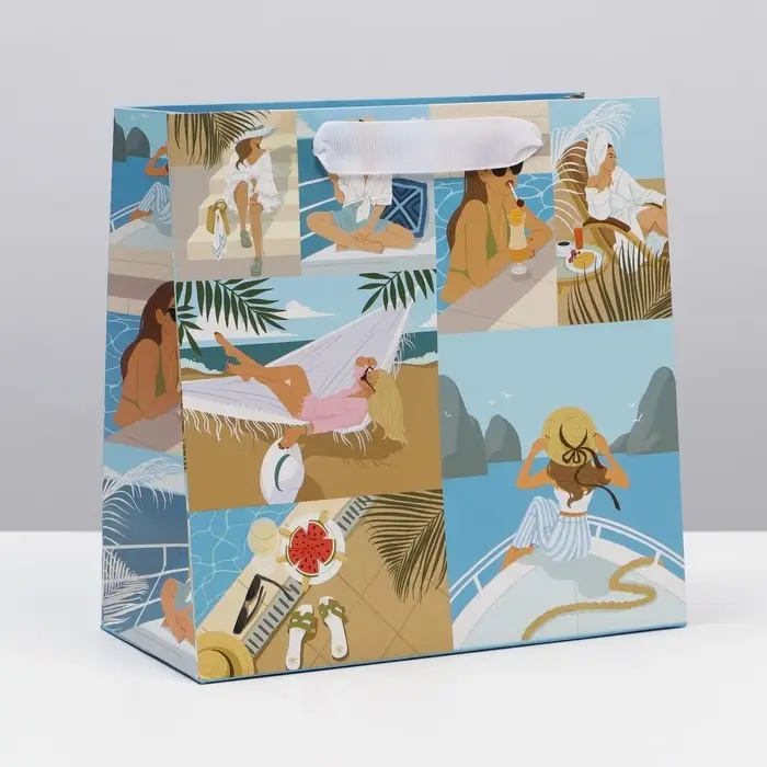 Пакет подарочный ламинированный квадратный, упаковка, «Круиз», 22 х 22 х 11 см