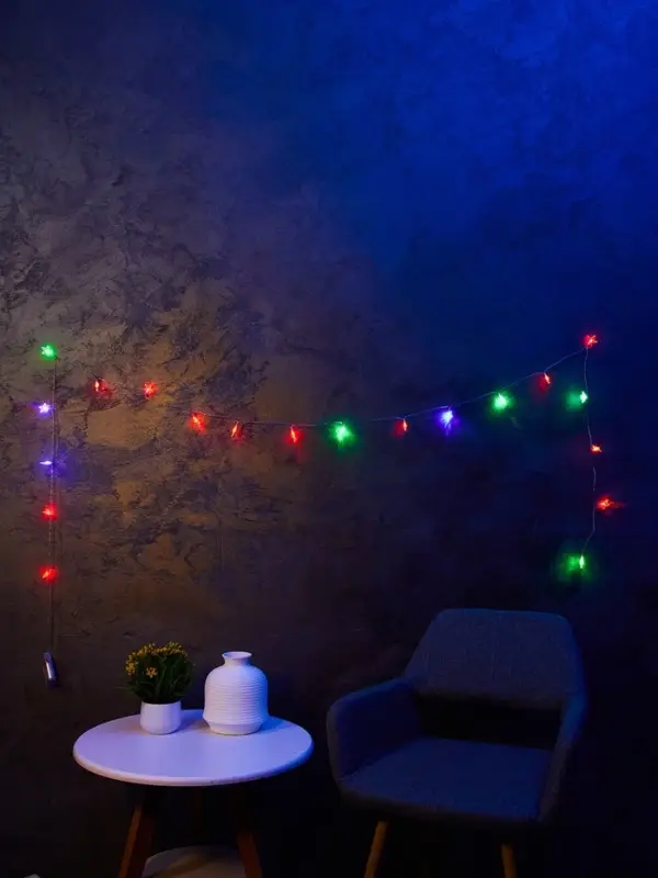 Гирлянда &laquo;Нить&raquo; 3 м с насадками &laquo;Звёзды&raquo;, IP20, прозрачная нить, 20 LED, от батареек АА&times;3, свечение мульти