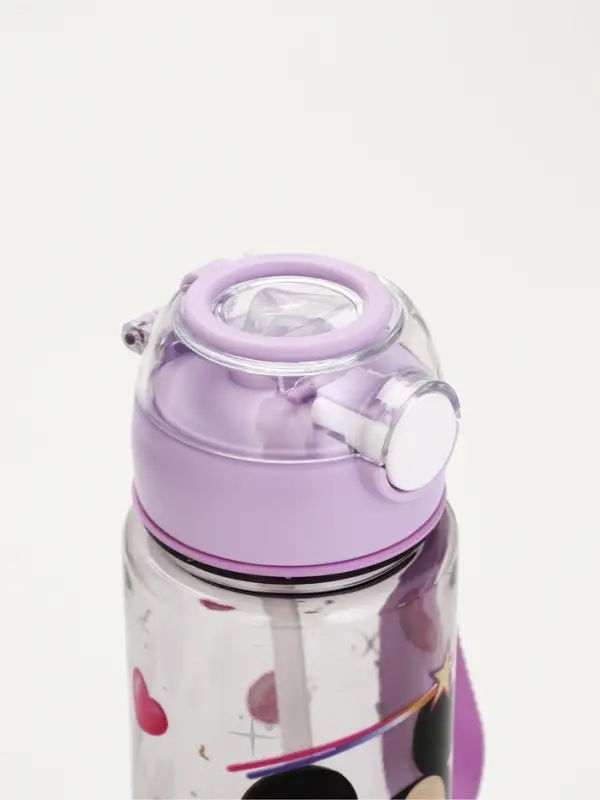 Бутылка пластиковая с трубочкой, 800 мл, фиолетовая