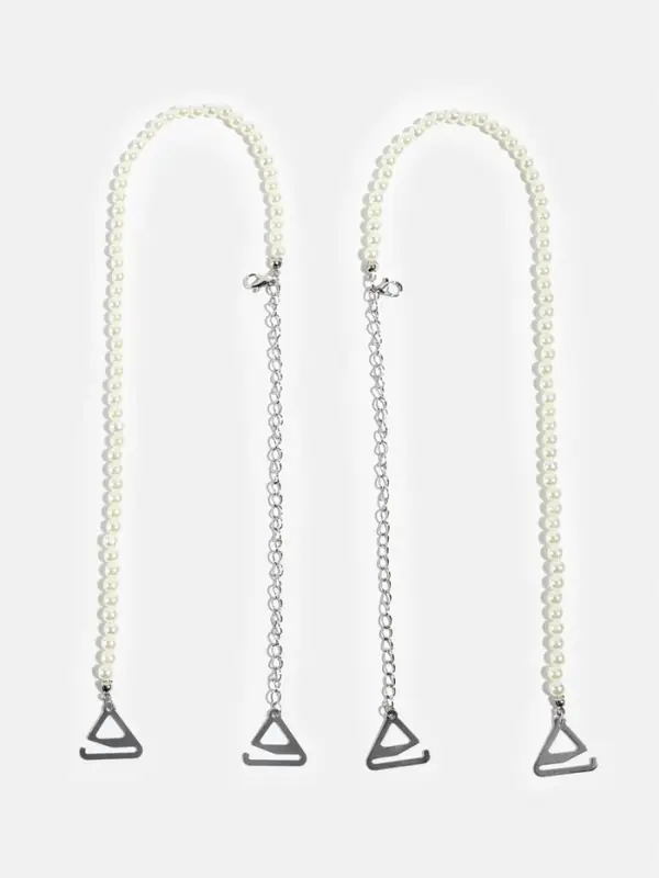 Лямки для бюстгальтера, декоративные с жемчугом, фурнитура металл, 5 мм, 45 см, пара, белые