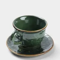 Чашка с блюдцем &laquo;Флора 1&raquo;, 13&times;13&times;8 см, керамика, зелёная