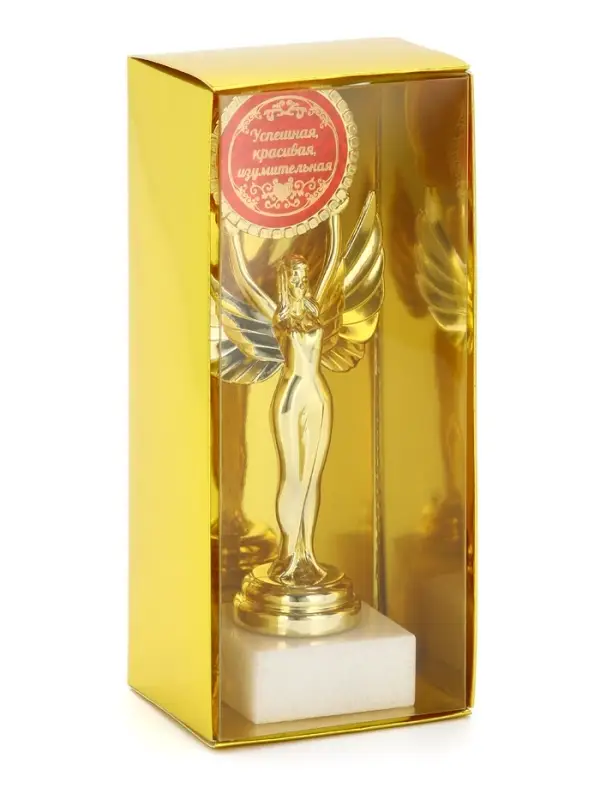 Наградная фигура Ника с вкладышем &laquo;Успешная, красивая, изумительная&raquo;, пластик, подставка камень, золото, 18 см