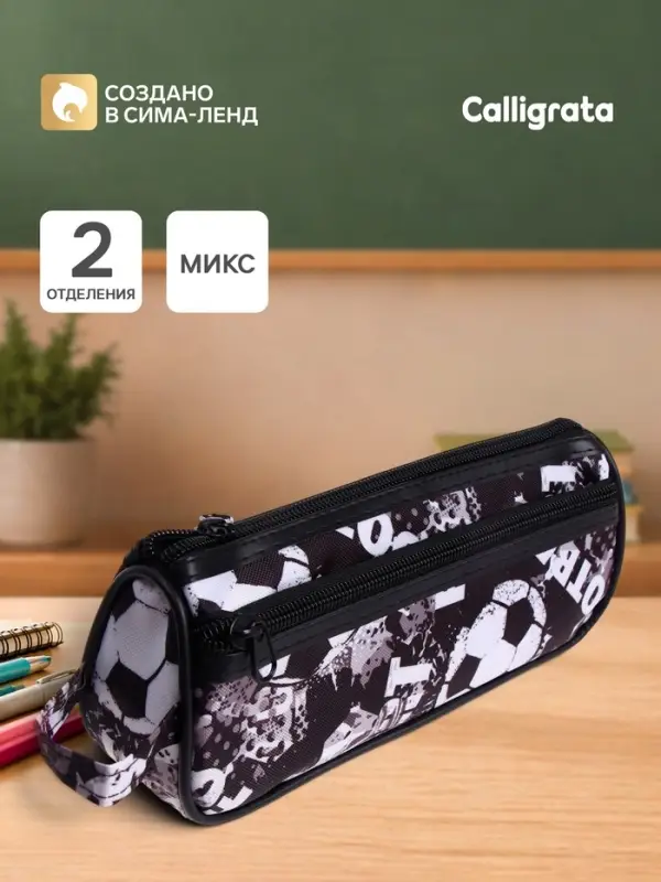 Пенал школьный на молнии Calligrata &laquo;Футбол&raquo;, 2 отделения, МИКС