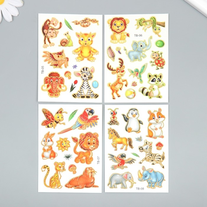 Татуировка на тело цветная Татуировка на тело цветная "Зоопарк" с золотом МИКС 7,5х10 см