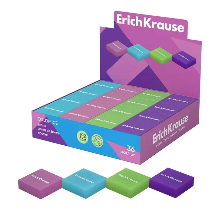 Ластик ErichKrause Ластик ErichKrause "Color Ice", 32 х 32 х 10 мм, эко-ПВХ, микс