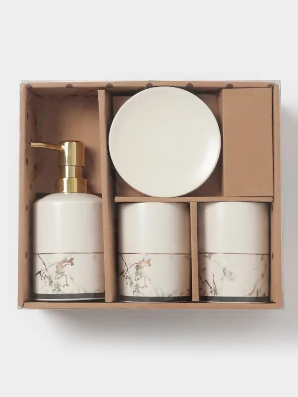 Набор аксессуаров для ванной комнаты &laquo;Афродита&raquo;, 4 предмета, дозатор 380 мл, мыльница, 2 стакана, белый