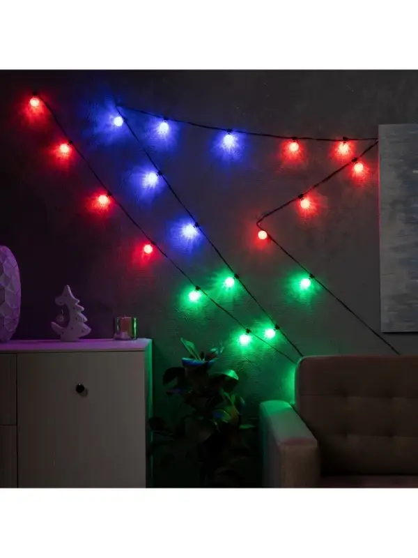 Умная гирлянда &laquo;Нить&raquo; 6 м с насадками &laquo;Калейдоскоп&raquo;, IP20, тёмная нить, 20 LED, свечение RGB, USB