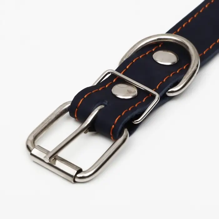 Ошейник кожаный на синтепоне, безразмерный, 65&times;3 см, ОШ 22-55 см, синий