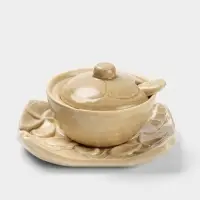 Соусник с крышкой на подставке &laquo;Классика&raquo;, 11&times;8&times;7 см, керамика, бежевый