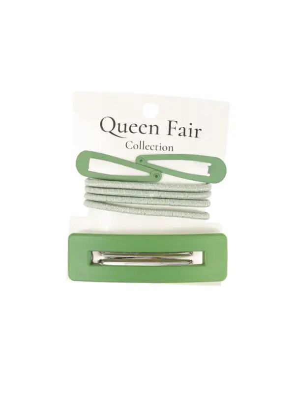 Набор для волос QF &laquo;Элери&raquo;, 4 резинки 6.5 см, заколка - автомат 8 см, 2 заколки 4.5 см, зелёный