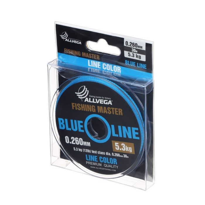 Леска монофильная ALLVEGA Fishing Master, диаметр 0.260  мм, тест 5.3 кг, 30 м, голубая Леска монофильная ALLVEGA Fishing Master, диаметр 0.260  мм, тест 5.3 кг, 30 м, голубая
