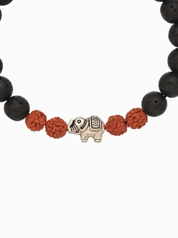 Браслет Браслет "Слоник" лава, рудракша, длина 18 см, цв. чёрный, коричневый