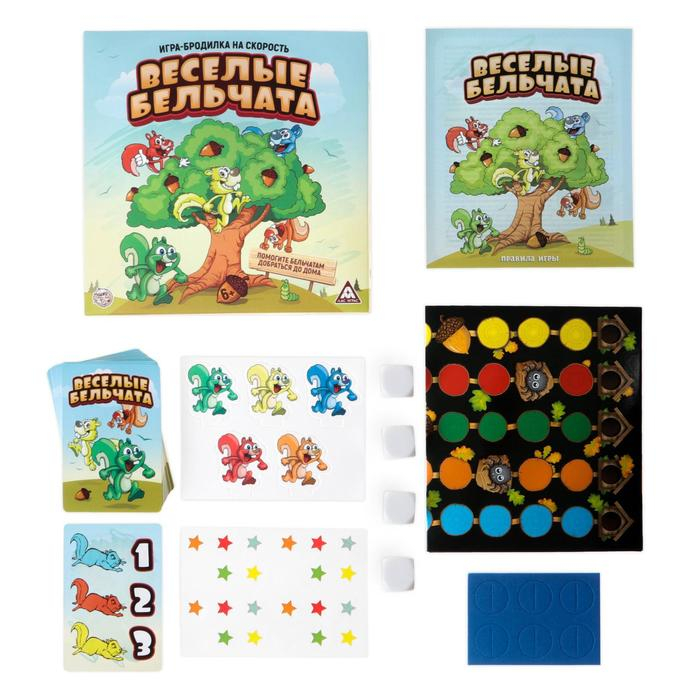 Настольная бродилка игра на скорость «Весёлые бельчата», 60 карт, 5 фишек, 4 кубика, 6+ Настольная бродилка игра на скорость «Весёлые бельчата», 60 карт, 5 фишек, 4 кубика, 6+