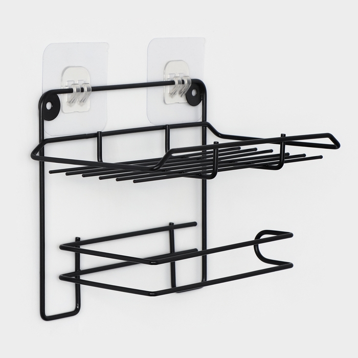 Держатель для туалетной бумаги с полочкой, 19×10×14,5 см, цвет черный Держатель для туалетной бумаги с полочкой, 19×10×14,5 см, цвет черный