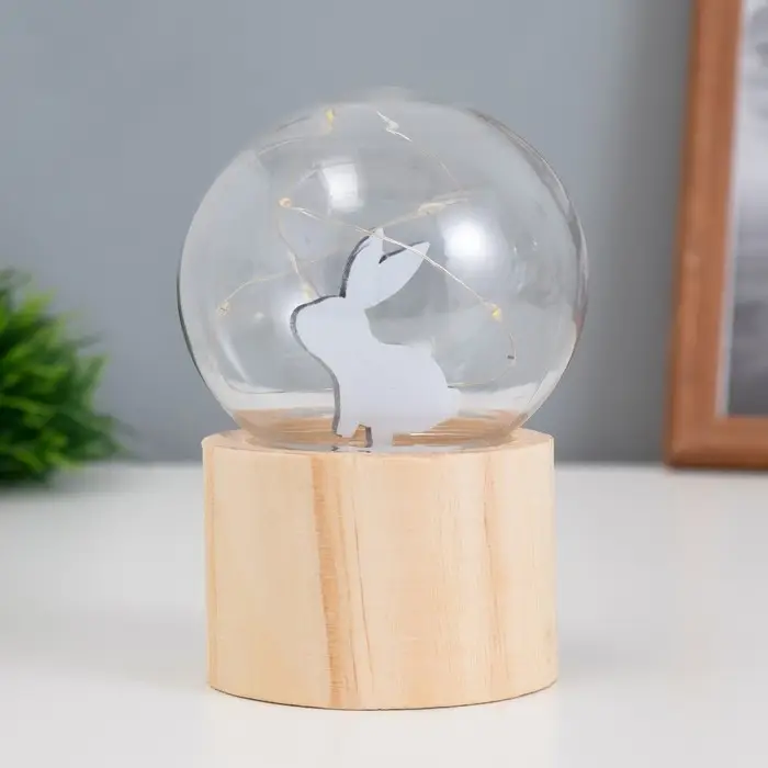 Фигурка светящаяся RISALUX &laquo;Заяц&raquo;, LED-ночник, 3хAG10, шар-8 см, 6.5&times;6.5&times;11.5 см