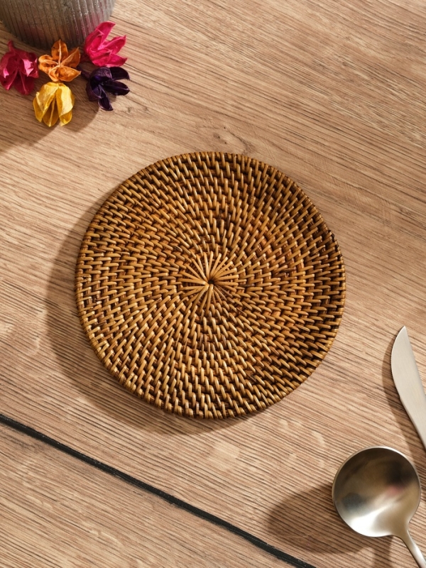 Коврик сервировочный плетеный круглый ротанг,    15х15х0,5 см