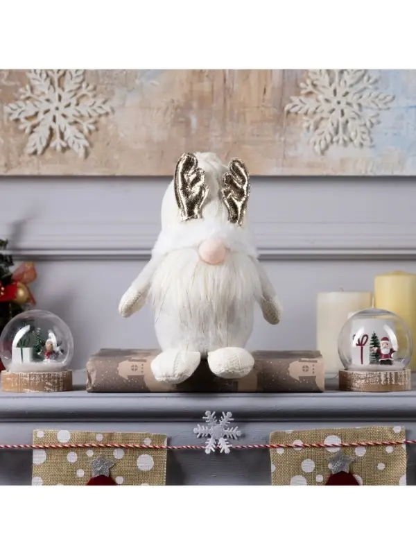 Светодиодная фигура &laquo;Гном белый&raquo; 20&times;24&times;10 см, текстиль, от батареек AG10&times;3, свечение тёплое белое