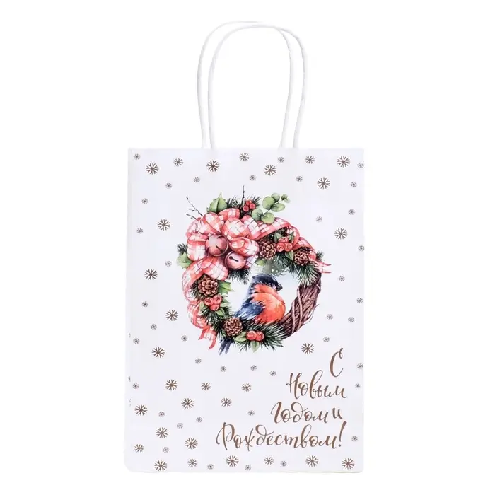 Пакет бумажный подарочный новогодний крафт "Волшебство" 18 х 8 х 25 см.