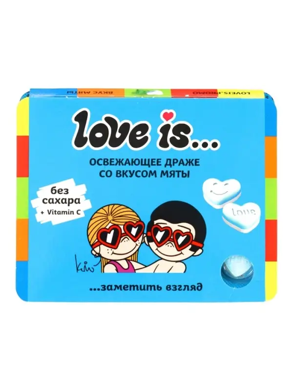 Освежающие конфеты Love is...в форме сердца со вкусом мяты, в блистере и обечайке, 10.8 г
